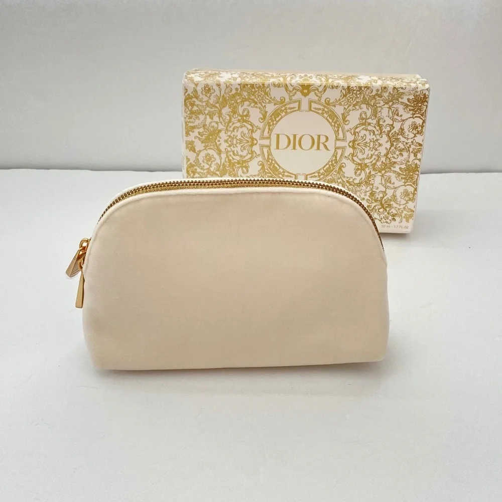 Christian Dior Gold Embroidered CD White Cosmetic Pouch Bag - Picture 6 of 8